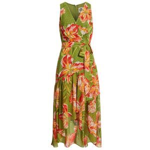 Anne Klein Womens Plus Size Dot Faux Wrap Midi Dress 20W Leafy Green - NWT $159